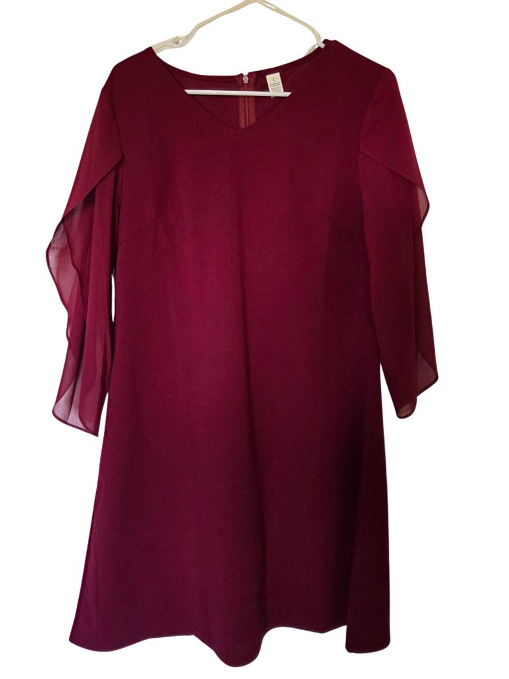 New - Wine Red V Neck Flutter Chiffon Sleeve Cocktail Wedding Party Dress